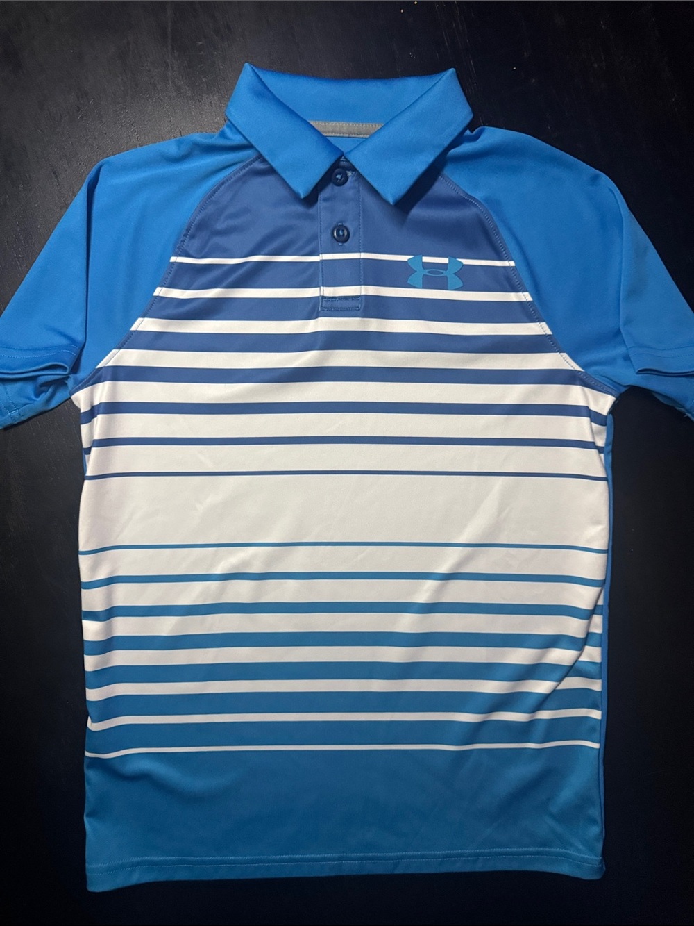 Under Armour Blue and White Striped Youth Performance Polo